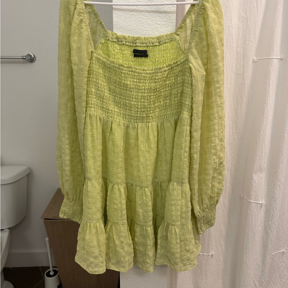 Green Smocked Long Sleeve Dress